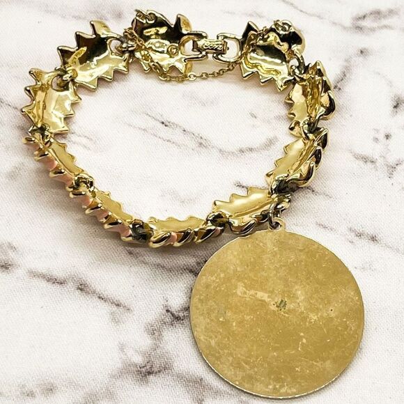 Vintage Coro Enamel Charm Bracelet Pink Gold Retro Estate Jewelry - Picture 3 of 6